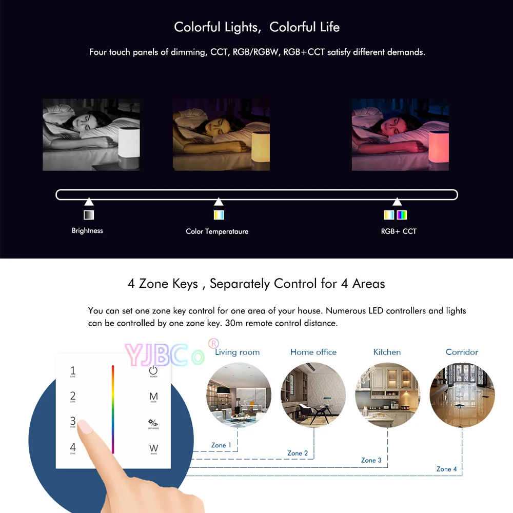 Imagem -04 - Parede Montado Vidro Touch Panel Única Cor Led Controlador 3v Cct Zona Interruptor Dimmer Rgb Rgbw Rgbcct 86 tipo