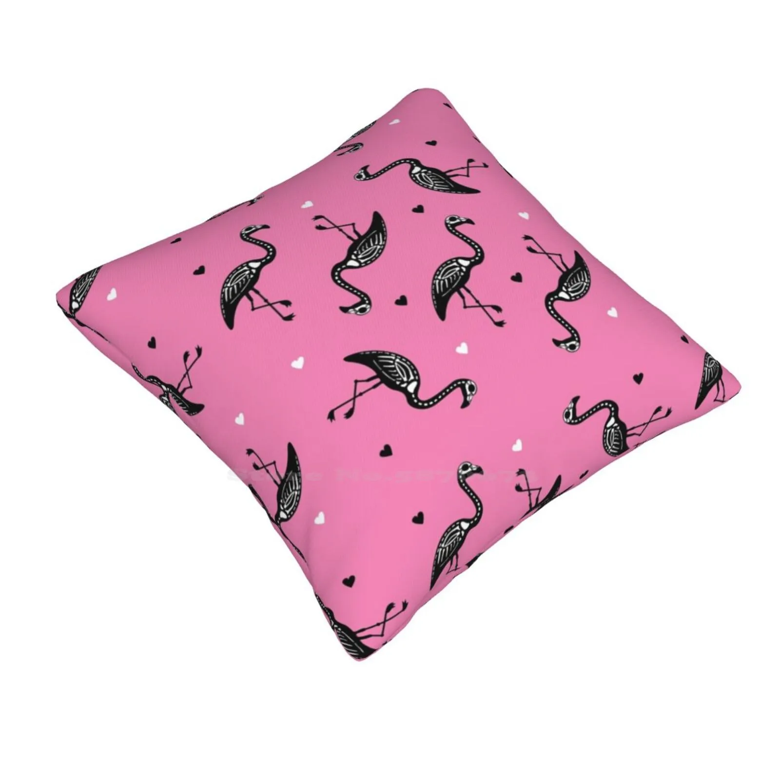 Pink Skelingo Bedroom Office Hug Pillowcase Halloween Pink Flamingos Bones Skeletons Nature Animal Bird Hearts Love Creepy Cute