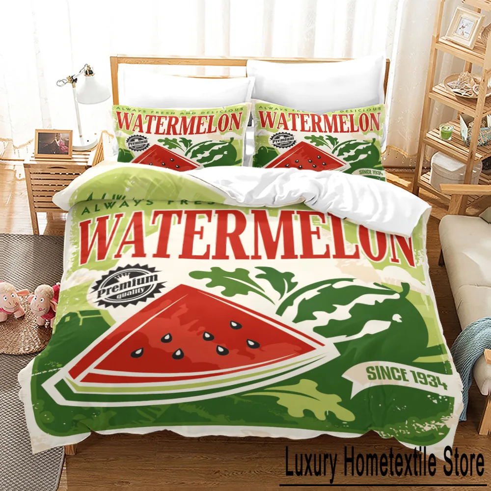 Fruit Duvet Cover Set Cartoon Watermelon Summer Theme Bedding Set for Boy Girl Double Queen King Size Microfiber Comforter Cover