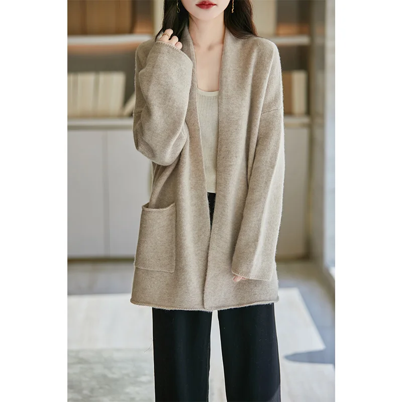 100% Wool Women Cardigans 2024 Autunmn/Winter Cashmere Loose Sweaters Women Ladies Jumpers Warm Outerwears Clothing