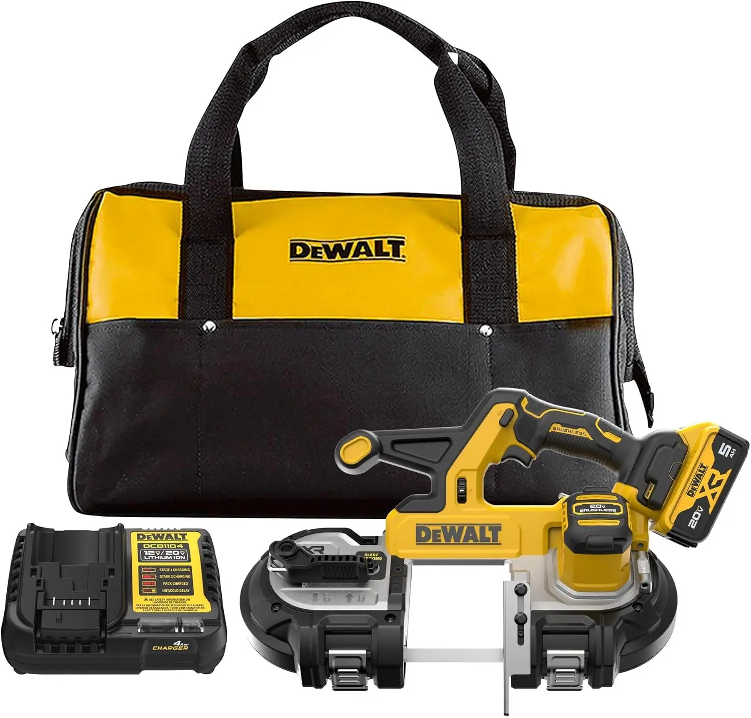 

DEWALT 20V MAX XR Bandsaw, Brushless Motor, Portable and Cordless, 3-3/8 Inch Cut Capacity, 5Ah Battery and Charger Included