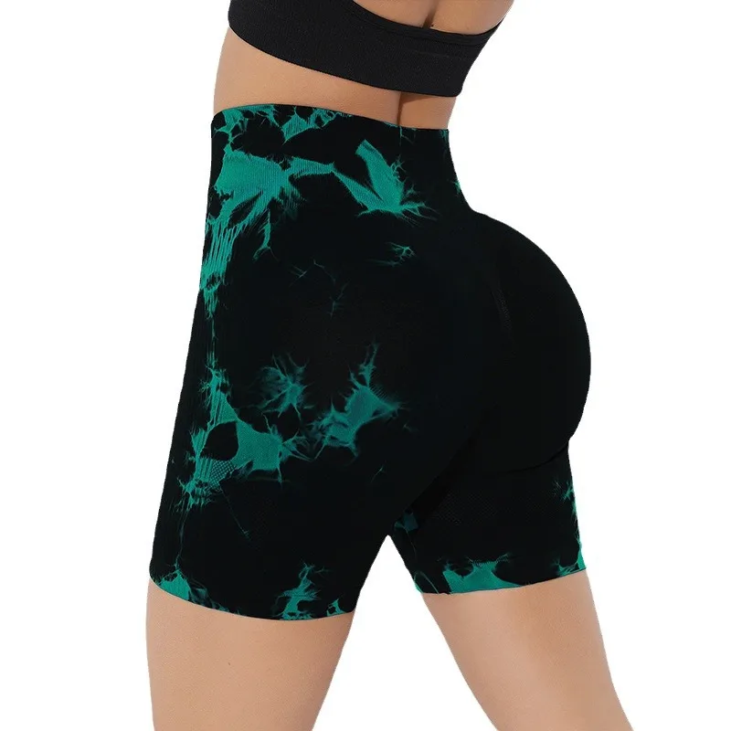 Pantaloncini sportivi da donna Tie Dye Leggings in maglia a vita alta Allenamento da corsa Pantaloncini fitness yoga sexy ad alta elasticità senza