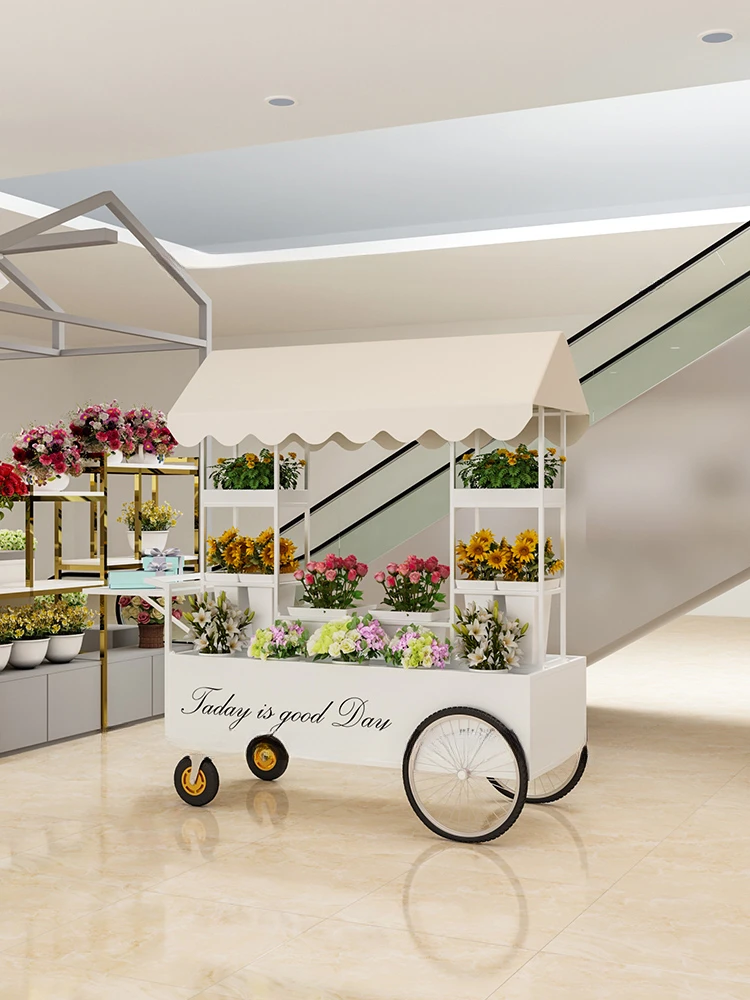 Stall Selling Flower Cart Hand Push Flower Stand Flower Room Display Window Shelf Wake up Flower Shop Flower Stall Shelf Display