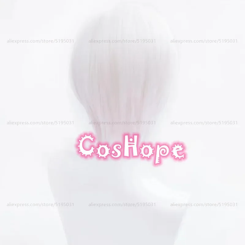 2025年 サイギク・ジョノ 30cm ショート シルバーホワイト レッド ウィッグ アニメ コスプレ 耐熱性合成ウィッグ