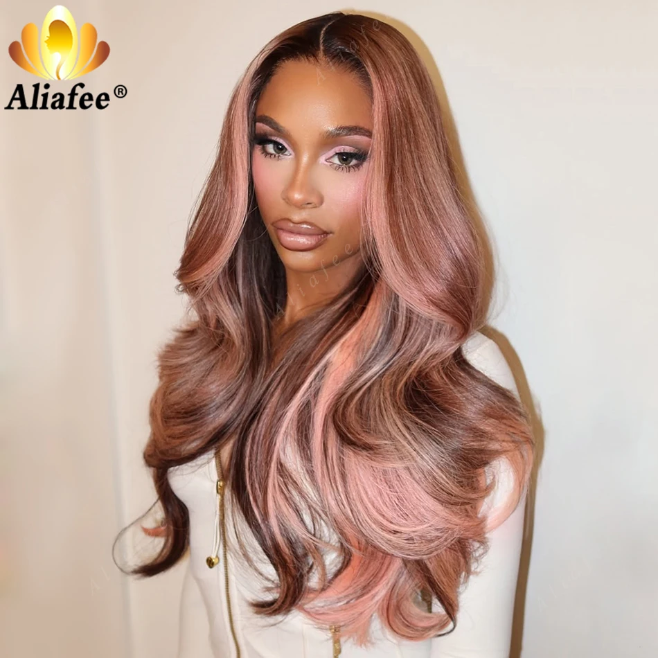 

Pink Highlight Colored Hd Lace 13x6 200% Density Body Wave Human Hair Wigs for Women Natural Roots with Baby Hair Ombre Pink