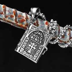Holy Bible Can Be Opened Stainless Steel Men Women Necklaces Pendant Chain Punk Trendy Fashion Jewelry Creativity Gift Wholesale
