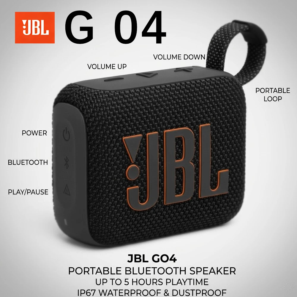 

Портативная колонка JBL GO4 Bluetooth 5.3, водонепроницаемая и пыленепроницаемая (IP67), 7 часов работы, быстрая зарядка, компактная, для дома и улицы