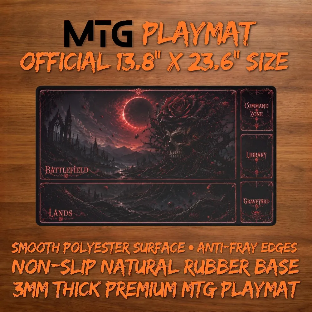 Dark Fantasy Skull Rose MTG Playmat Gothic Gaming Desk Mat for Magic The Gathering Commander EDH Zones Eclipse Landscape Gift