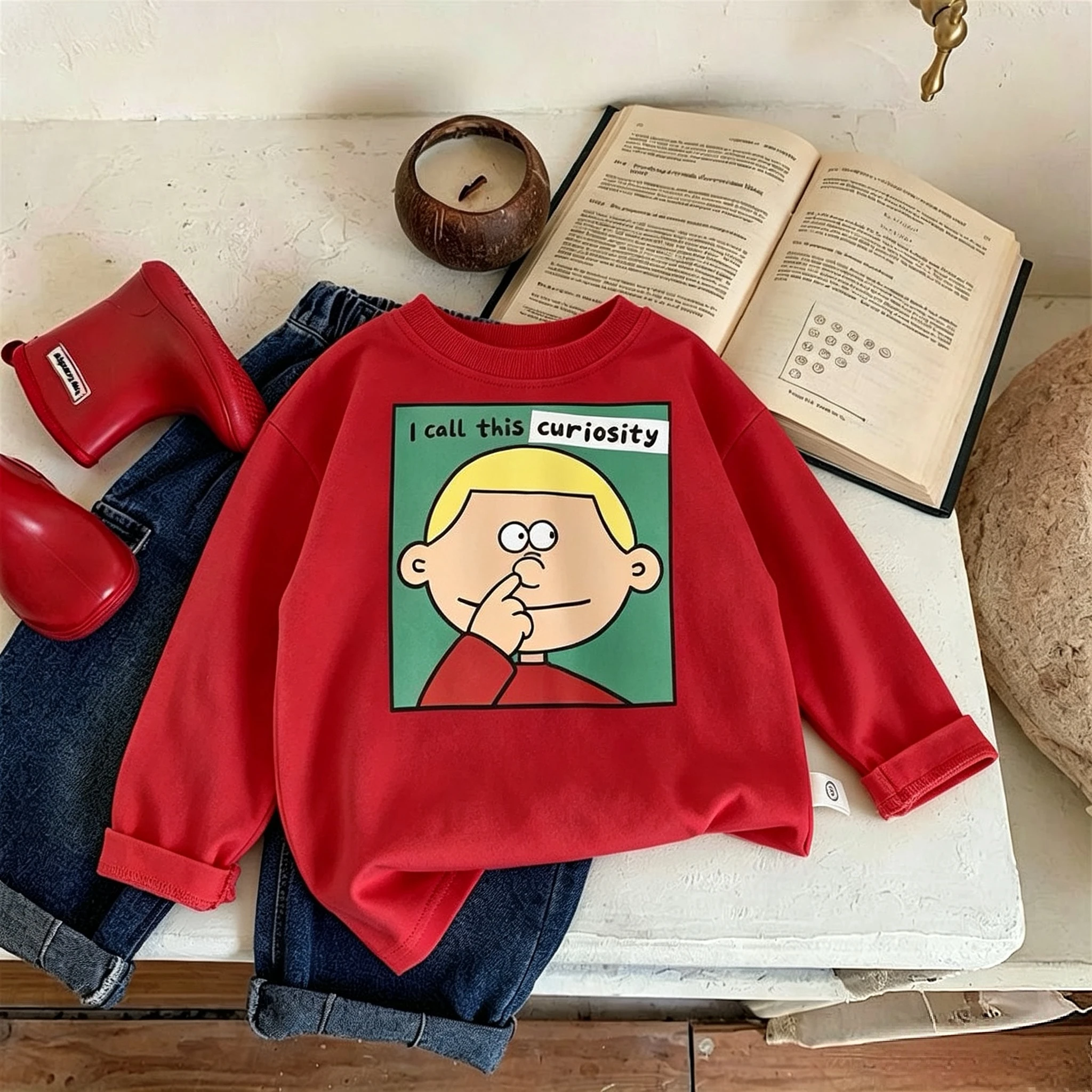 Langarm-T-Shirt für Mädchen und Jungen, Oberteile, Herbstkleidung, bedruckt, modisch, beliebt, Kinder-Unterhemd, Rundhalsbluse, Kinderbekleidung. – Detail 8