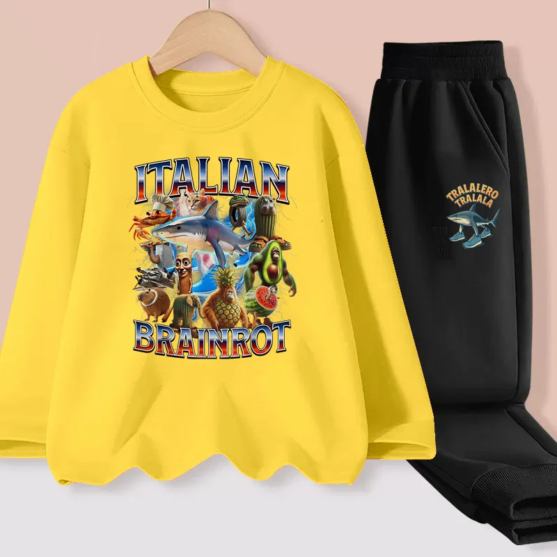 ايمي لاكانا الأطفال ربيع الخريف ازياء الدماغ الإيطالي طويلة الأكمام تي شيرت السراويل للبنين 2 قطعة مجموعة 3-14T #4