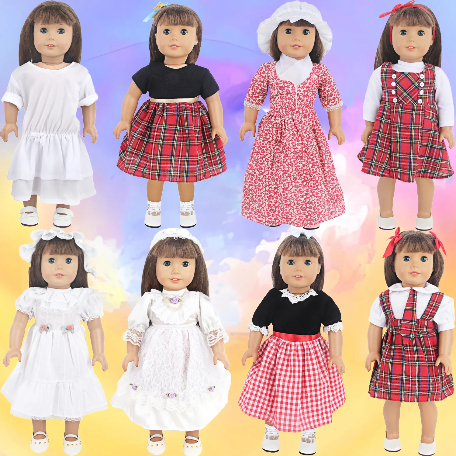 Doll Clothes Dress Set For 18-inch American Dolls School Uniforms, Princess Dress,Dance Skirt For 43cm Baby newborn&OG Girl Doll