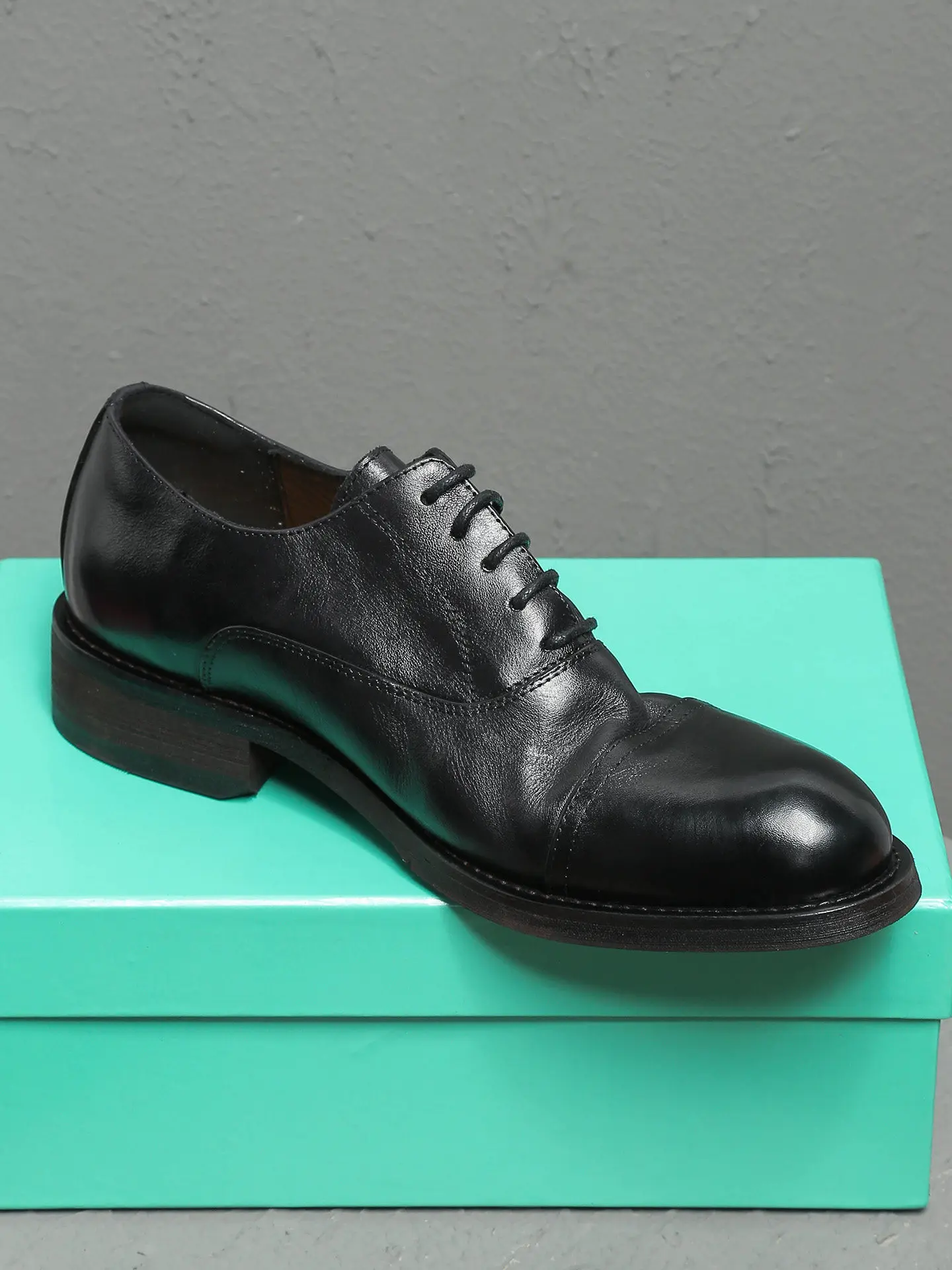 Washed genuine leather men's 8cm height increasing retro British style rubbing pleated derby shoes, wedding groom's shoes
