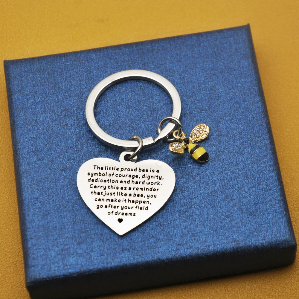 New Heart Teachers Day Gift Keychain Pendant  Insect Enamel Bee Key Chain Keyring Teacher Appreciation Gifts