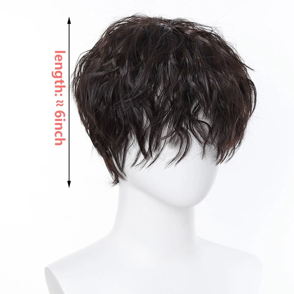  Men's Synthetic Adult Kinky Curly Wig, High Temperature Fiber, 150% Density, with Buckle Net Cap, Daily Wear, Wig Cap
