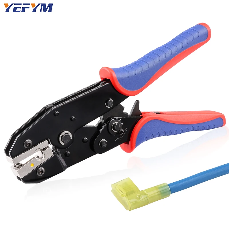 Pre-Insulated Flag Terminals Crimper Pliers YF-09FL For 12-10AWG(4-6mm²) Wire Crimping Right Angle Spade FLDNY5.5-250 Connector