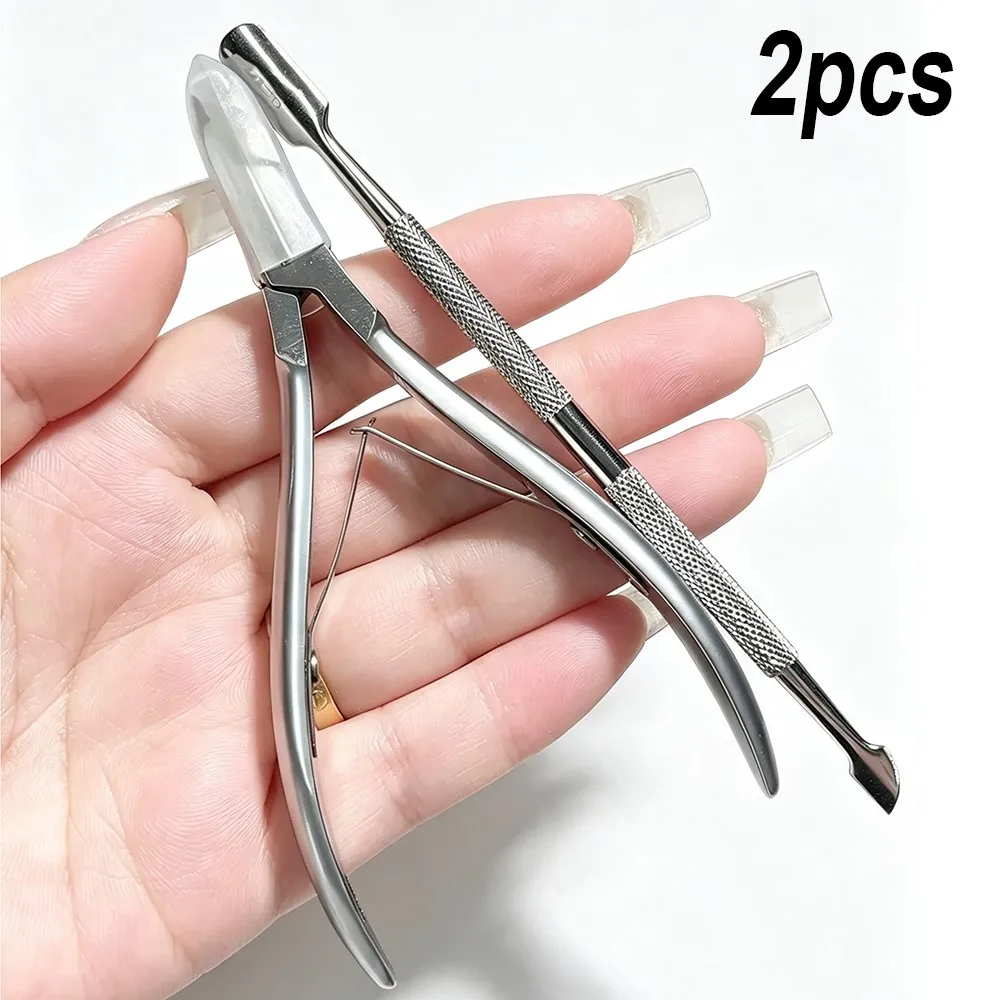 2Pcs Stainless Steel Silver Nail Scissors+Nail Cuticle Pusher Nail Cuticle Nipper Dead Skin Remover Pedicure Kit Manicure Tools