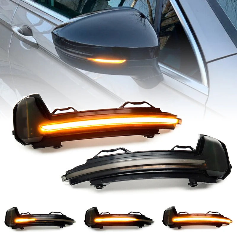 2Pcs For Volkswagen VW Tiguan 2017-2023 Smoked Lens LED Side Mirror Lamp Amber Side Rearview Dynamic Turn Signal Lights