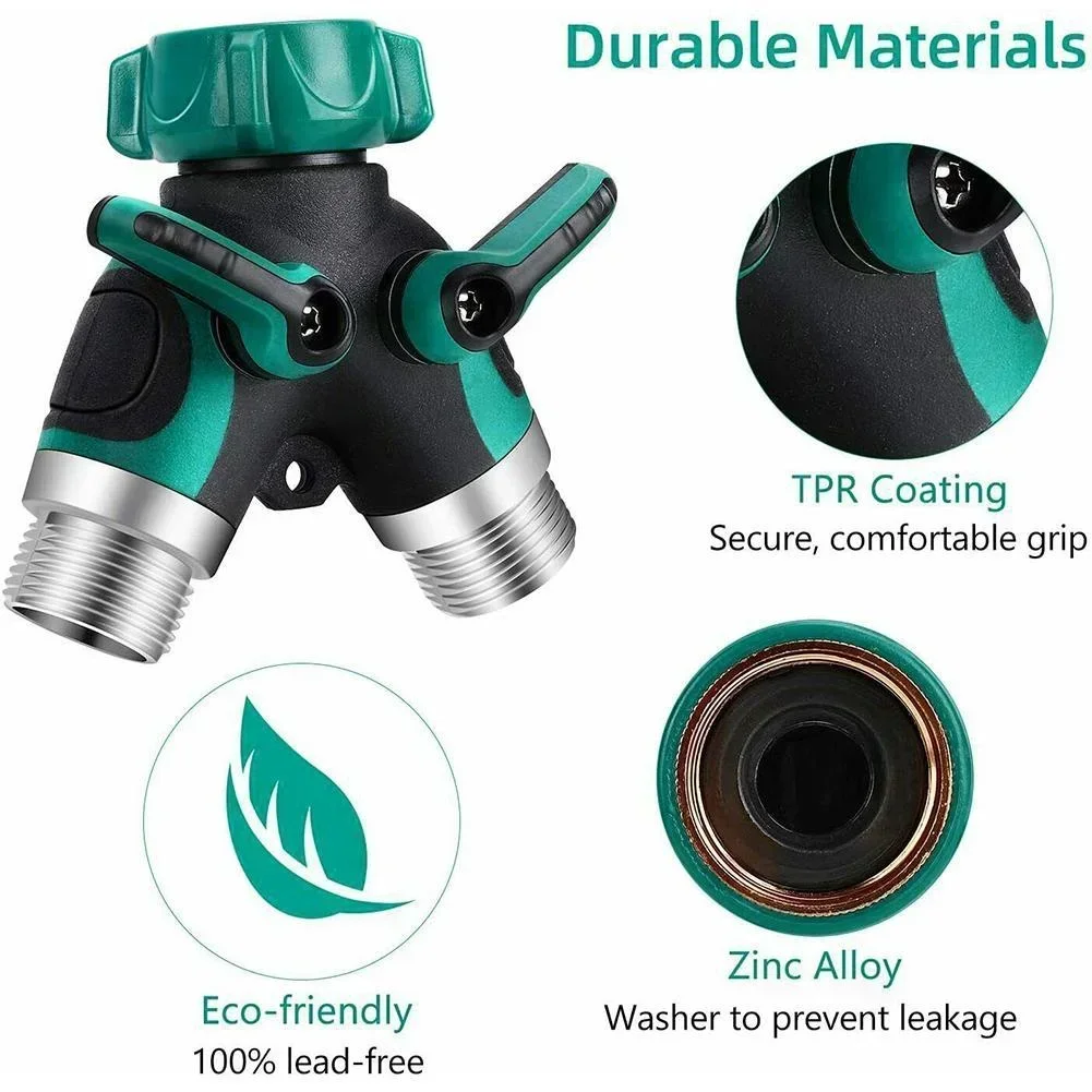 Double Y Garden Hose Splitter with Shut Off Valve Outdoor Water Connector for Lawn Irrigation System