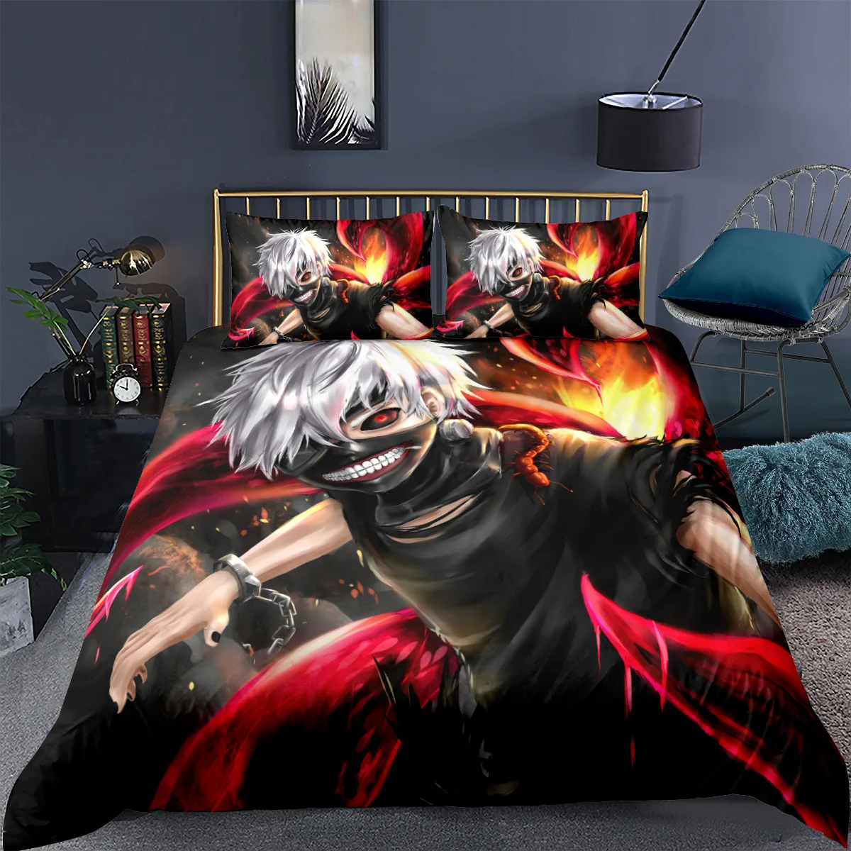 

3D Printed Tokyo Ghoul Pattern Comforter Cover with Pillow Cover Bedding Set Single Double Twin Full Queen King Size Bed Set