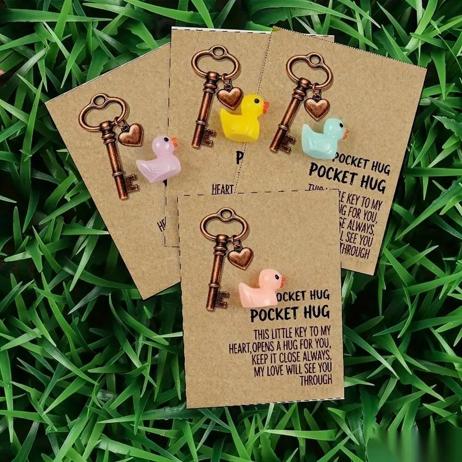 1/5/10/20/50/100pcs  Lucky Duck Pocket Hugs - Fantasy Theme Resin Charms with Inspirational Messages, Assorted Colors, Includes