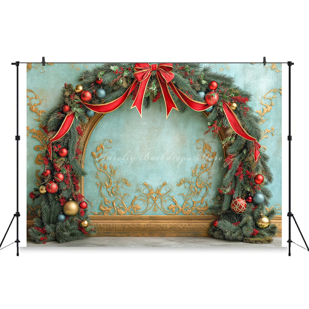 Beautiful Christmas Arch Backdrops Child Baby Photo Props Adult Kids Red Ribbon Decors Photography Photo Studio Backgrounds