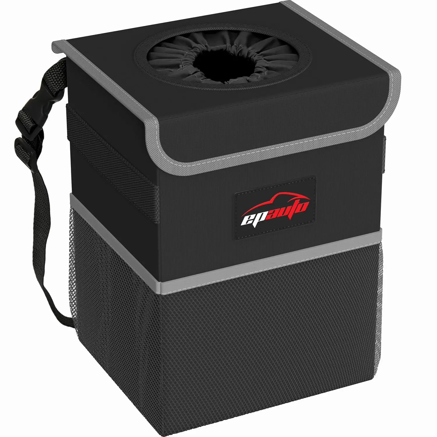 

Waterproof Car Trash Can with Lid and Storage Pockets, 2.5 Gallon Capacity, Black