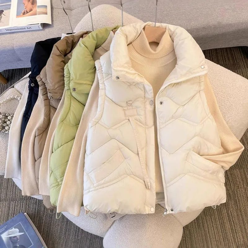 2025 여성 겨울 재킷 레이디 조끼 코튼 패딩 베스트 지퍼 클로저 턴다운 칼라 아웃도어 방풍 아우터