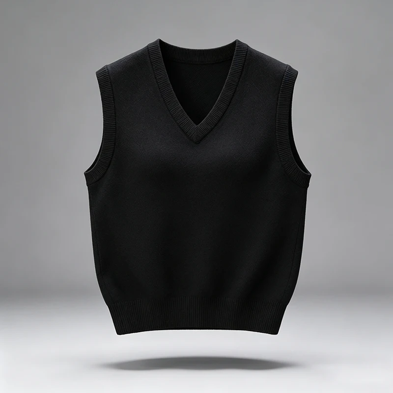 Herren V-Ausschnitt Strickweste, einfarbig, ärmellos, Pullover, schmal geschnitten, weich, warm, Strickweste, Basic, lässig, für den Alltag, Herren-Sweaterweste – Detail 11