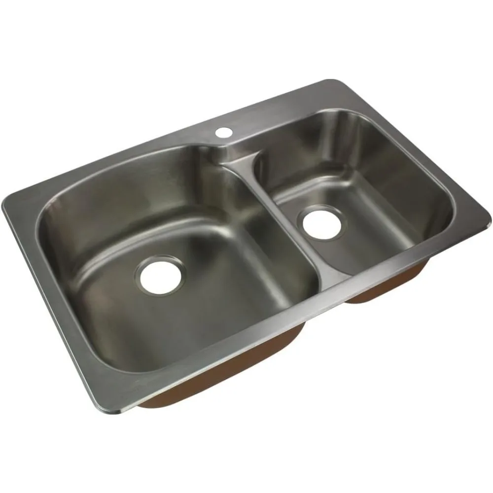 

CTDD33229-1 Classic 33-in x 22 1/64-in x 9-in Offset 75/25 Double Basin Drop-in Stainless Steel Kitchen Sink with 1 Faucet