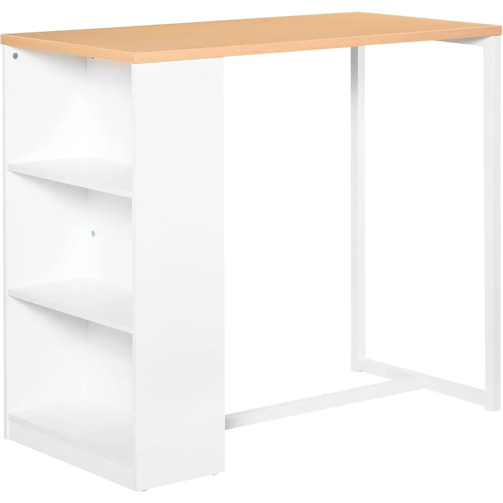 

Modern Bar Table Counter Height Dining Table with 3 Storage Shelves for Kitchen, Dining Room, Living Room, White