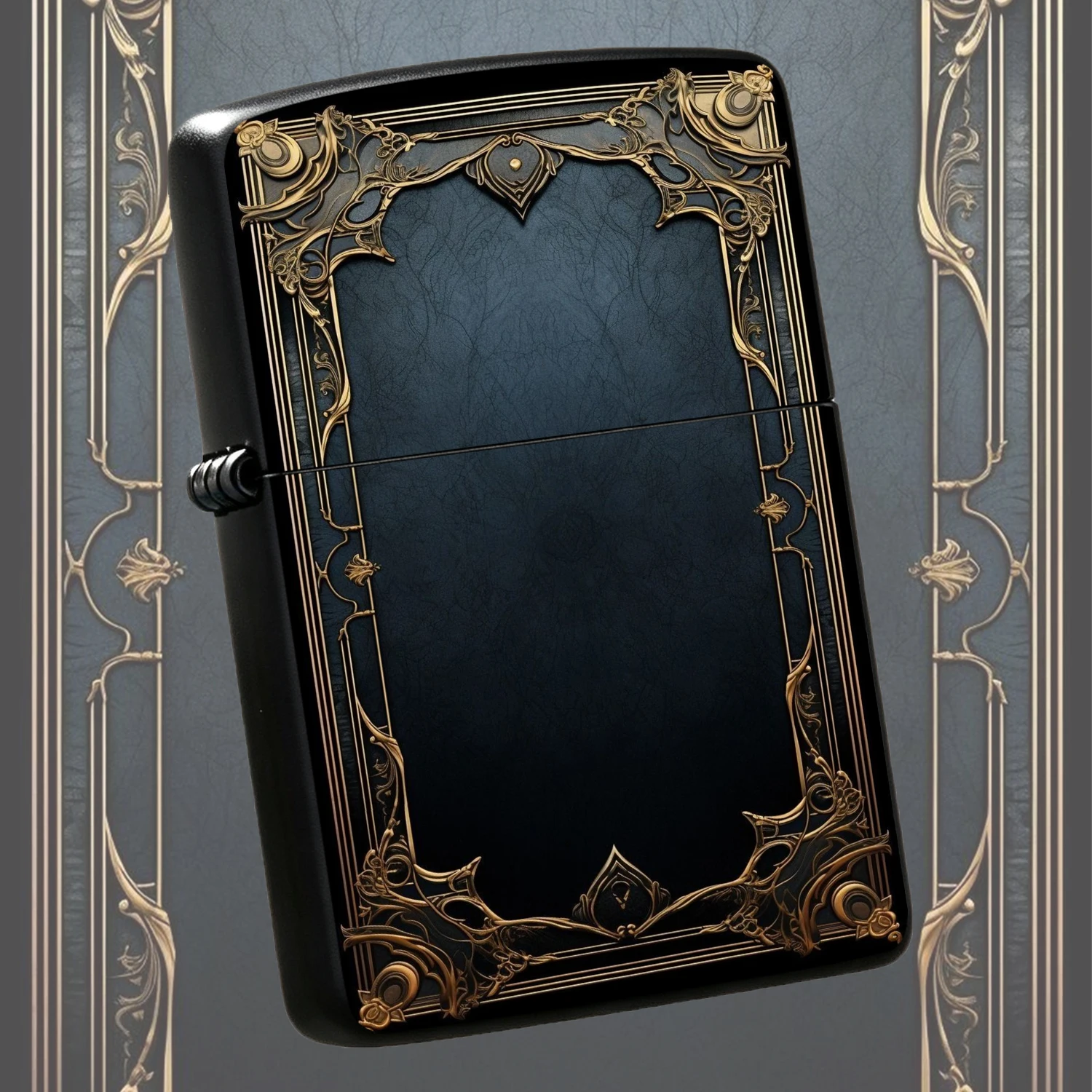 Vintage Gold Ornate Frame Dark Textured Premium Alloy Wear-Resistant Body Retro Art Pattern Desktop Ornament Men'S Collectible Gift For Birthday Holiday Business Present Windproof Portable A Fun And Humorous Lighter