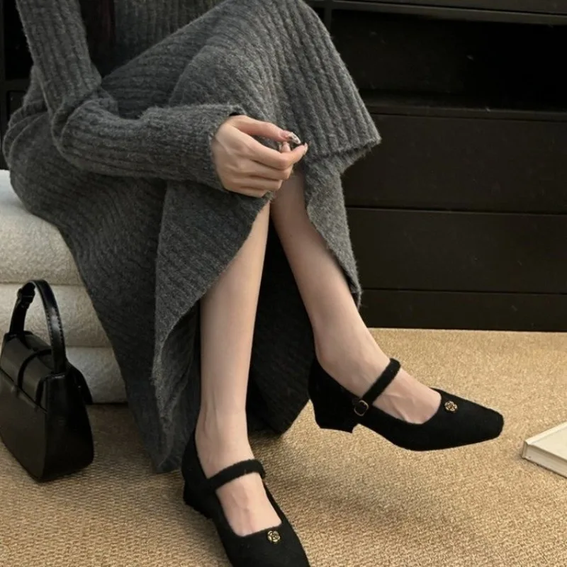 شتاء جديد بكعب المشمش 2025 جديد مع تنورة لطيف الفرنسية ماري جين حذا فردي للسيدات #3