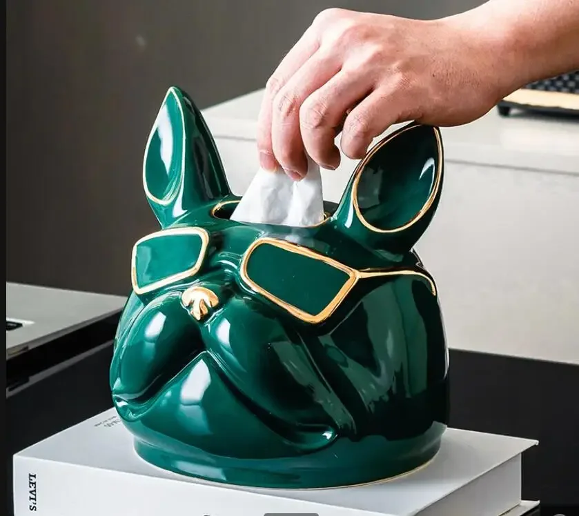 

Creative Ceramic Dog Head Tissue Box Living Room Desktop Decor Ashtray Home Removable Tissue Container Storage Decoration Art