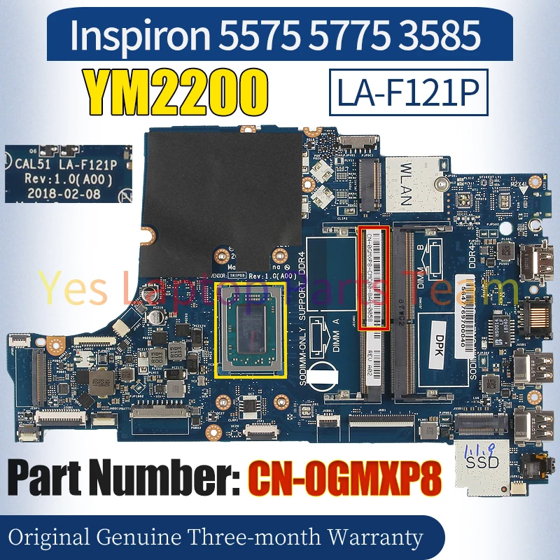 CAL51 LA-F121P For Dell Inspiron 5575 5775 3585 Laptop Mainboard CN-0GMXP8 YM2200 Notebook Motherboard Tested