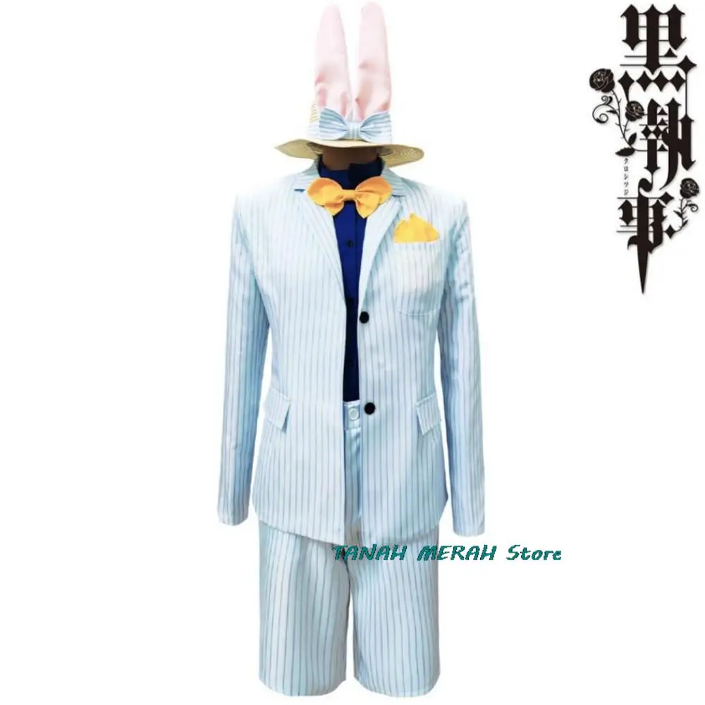 애니메이션 블랙 집사 씨엘 팬텀하이브 코스프레 코스튬 스마일 가발, 작은 토끼 줄무늬 유니폼 모자, 가장 무도회 볼 세트