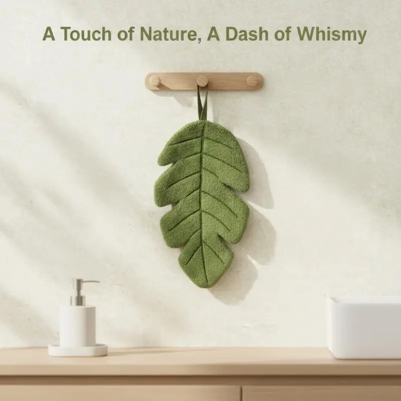 Banana Leaf Shape Hanging Hand Towel Thick Coral Velvet Absorbent Quick Dry Kitchen Bathroom Decor Towel
