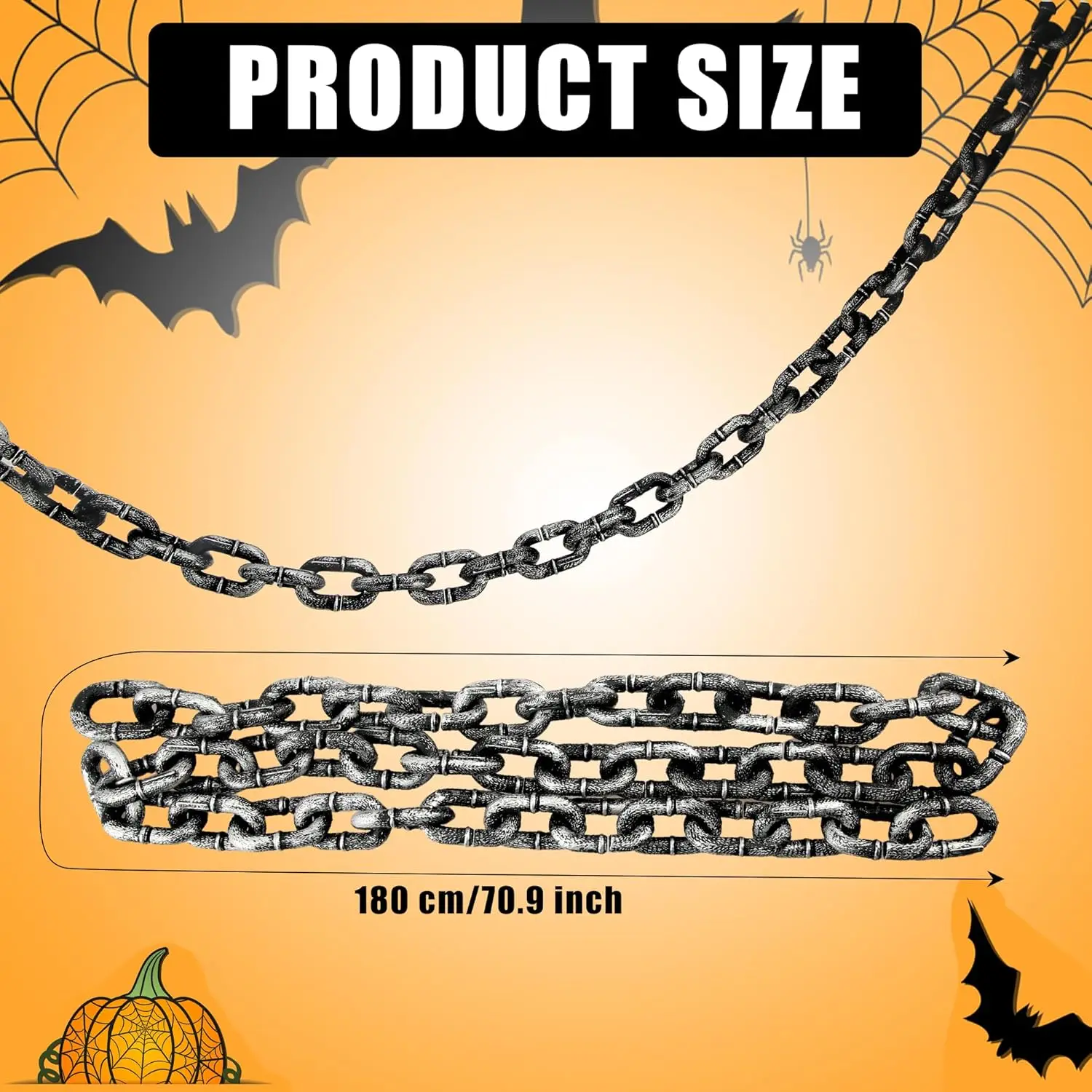 1.8M Halloween Chain Plastic Prison Chain Large Link Chain Decoration for Cosplay Party Performance Stage Prop Costume Accessory