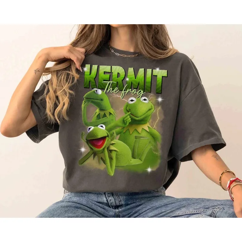 

Vintage bootleg Disney character T-shirts, Kermit the Pig, and fun animal T-shirts Unisex cotton streetwear women clothes