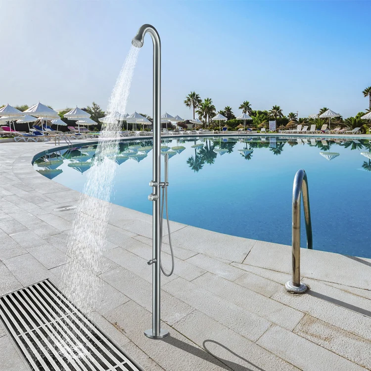 Stainless Steel Chrome Freestanding Beach Garden Swimming Pool Stand Outdoor Pool Column Shower
