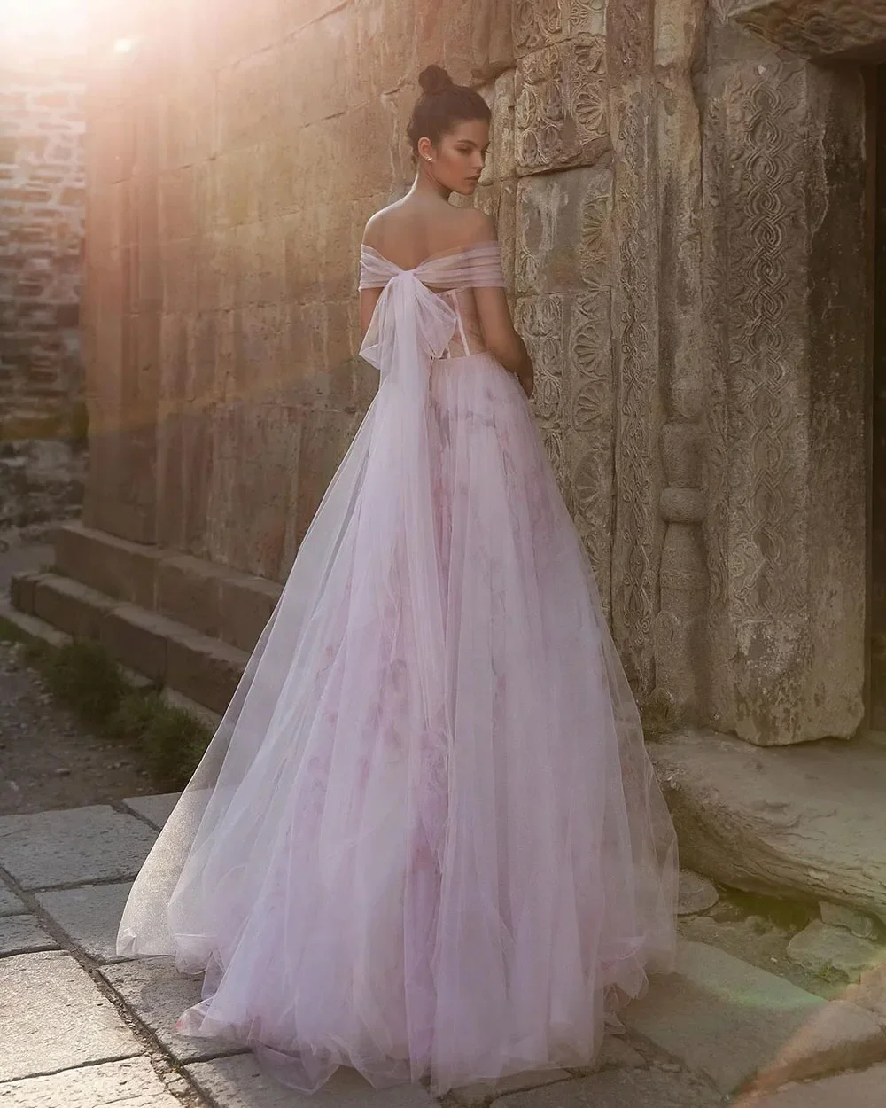 Customized2025 Pink Tulle Wedding Dresses Women Off The Shoulder Lace 3D Flowers Wedding Gown Bride Dress Vestidos De Novia