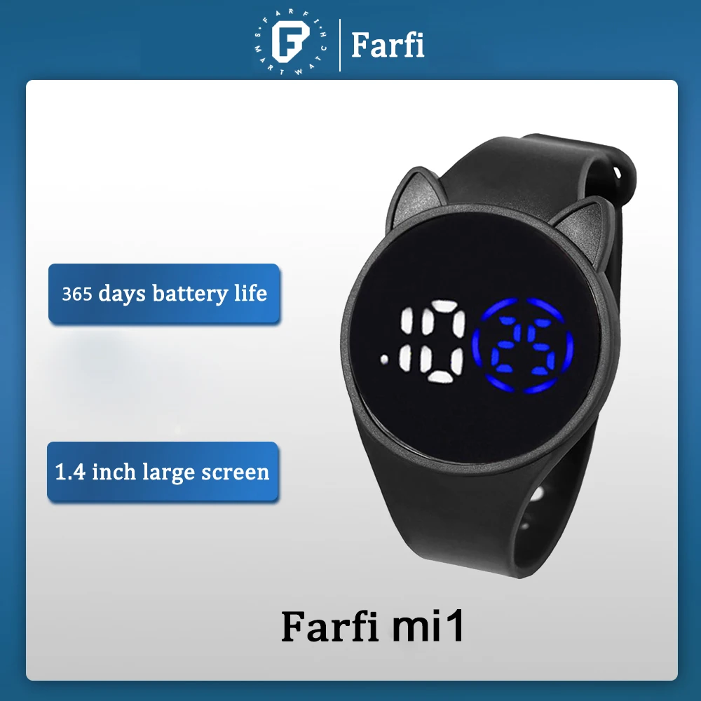 Farfi Children Smart Electronic Watch Luminous Swimming Waterproof Round Dial Cartoon Ear Sport LED Digital Bracelet for Student