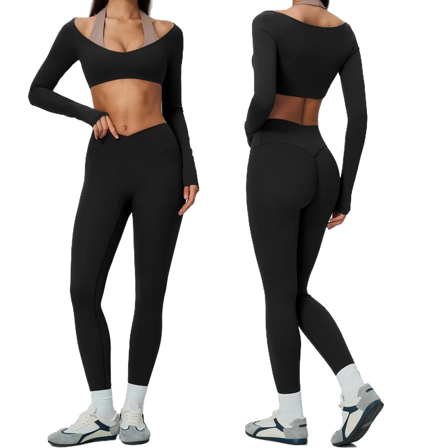 Yoga Set 2PCS Sports Set Athletic Wear Pilates Clothes Gym Tracksuit Workout Outfits Fitness Long Sleeved Sportswear Leggings