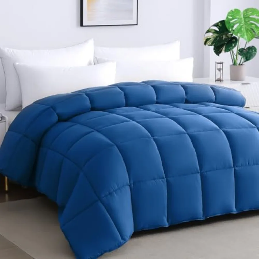 

Extra Large Lightweight Quilted Down Alternative Comforter for All Season in Dark Blue Soft Alaskan King 120x 132 Microfiber Du