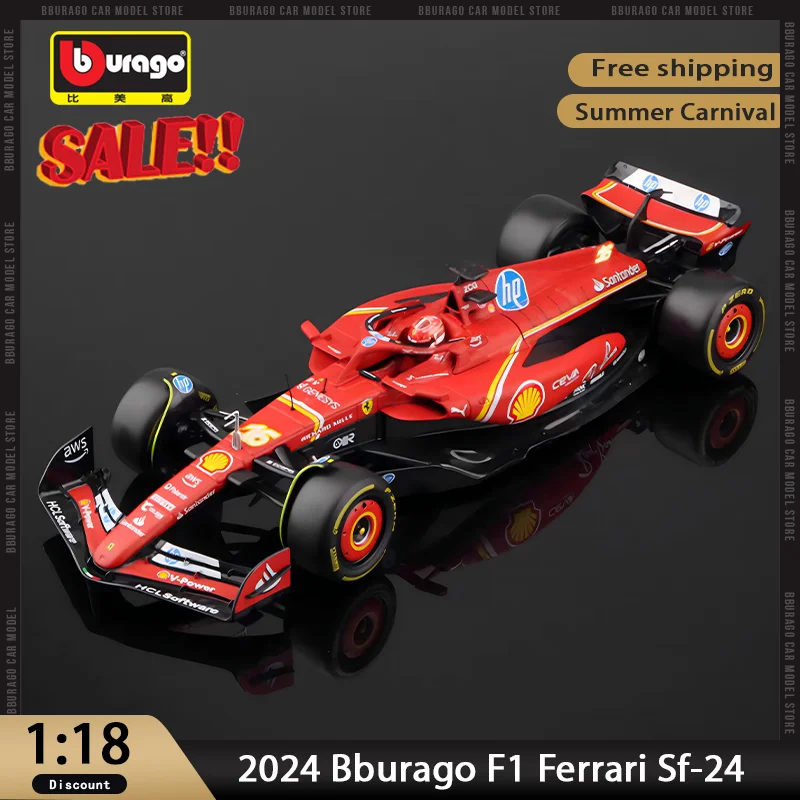 In Stock Bburago 1:18 Ferrari Sf-24 Alloy Miniature Diecast Model  Ferrari Red Bull Rb19 Las Vegas #16 Charles Leclerc Toy Gift