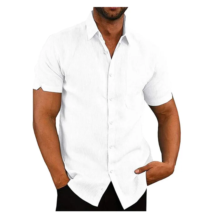 Men's Pure Color Short Sleeve Shirt Button up Casual Fashion Breathable Lightweight Summer Shirt Loose Fit American Style