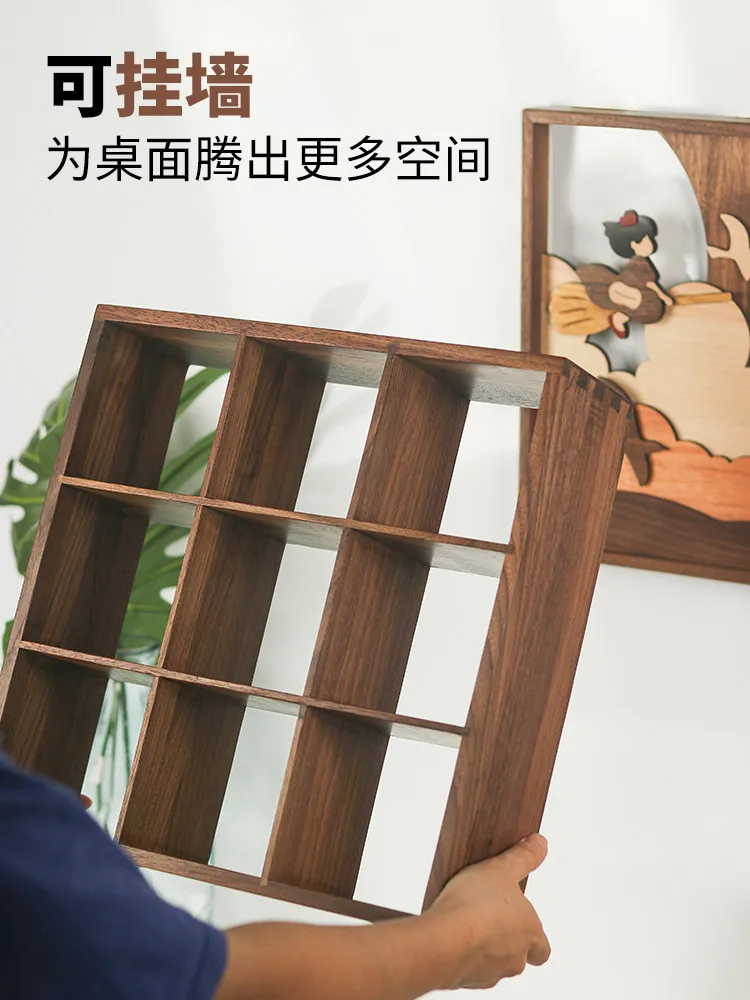 

Unintentional solid wood teacup lattice rack, Jiugong lattice rack, cup rack, black walnut, Duobao grid tea set, Bogu