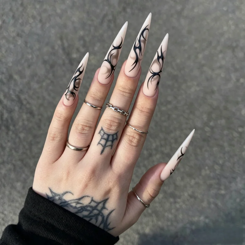 24Pcs False Nails Long Pointed Edgy “Thorn” Gradient Design High-Quality Press-On Nails—Perfect As A Gift for Girls and Friends 5