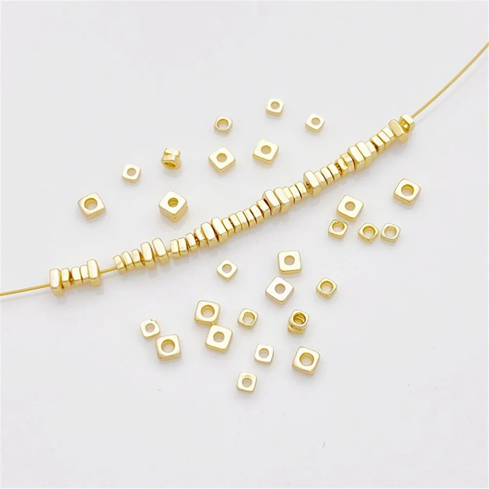 

Broken Silver 14K Gold 2mm Triangular Small Broken Gold Small Square Beads Broken Silver Loose Beads DIY Bracelet Accessories
