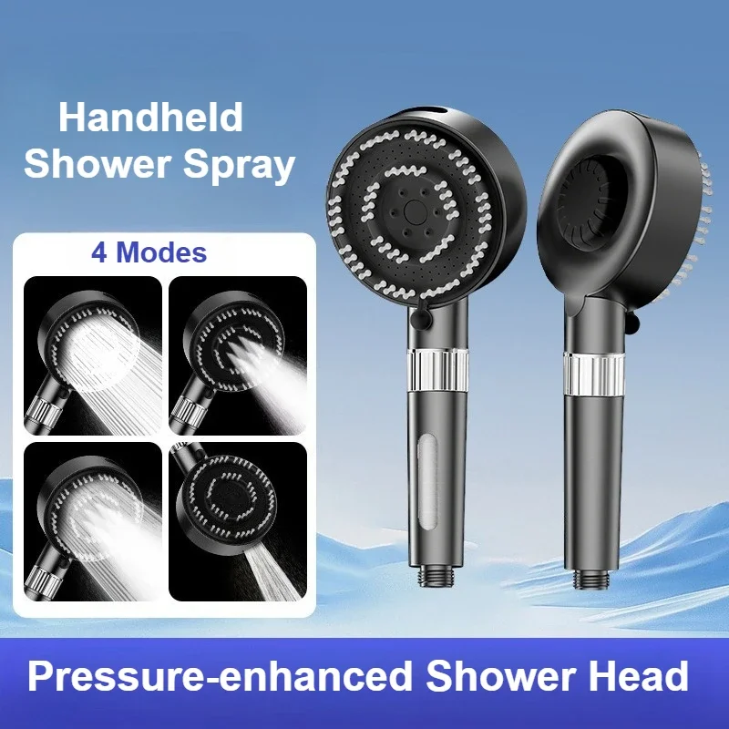 Cabeça de chuveiro de alta pressão para banheiro, 4 modos de filtro, massagem poderosa, spa, chuveiro portátil, economia de água, acessórios de chuveiro
