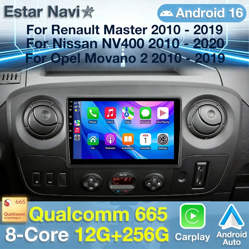 Android 16 Car Radio For Renault Master 2010 - 2019 For Nissan NV400 2010 - 2020 For Opel Movano 2 2010 - 2019 GPS Multimedia BT